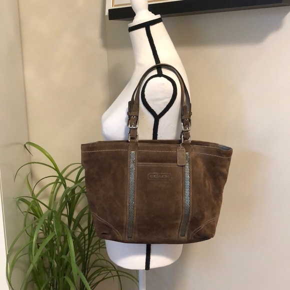 Coach Handbags - Coach Suede Beaded Tote